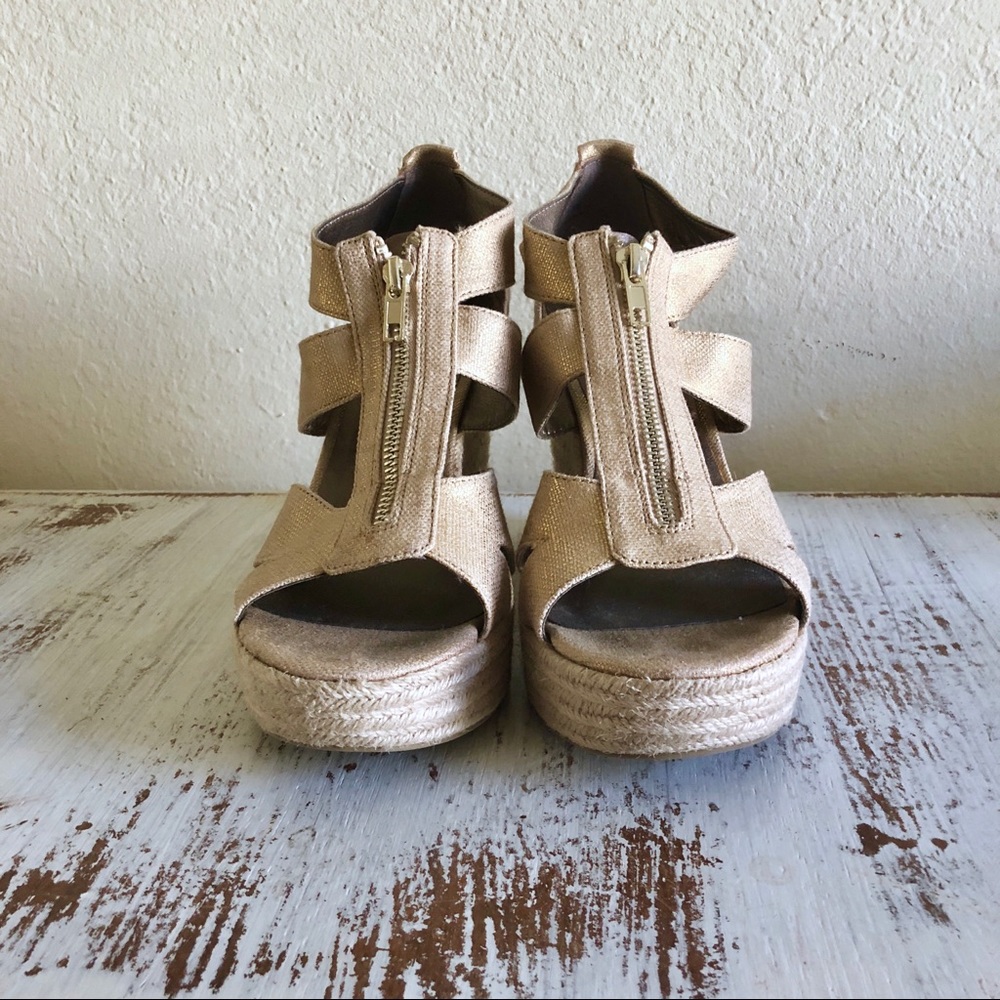 MODA gold strapped wedges